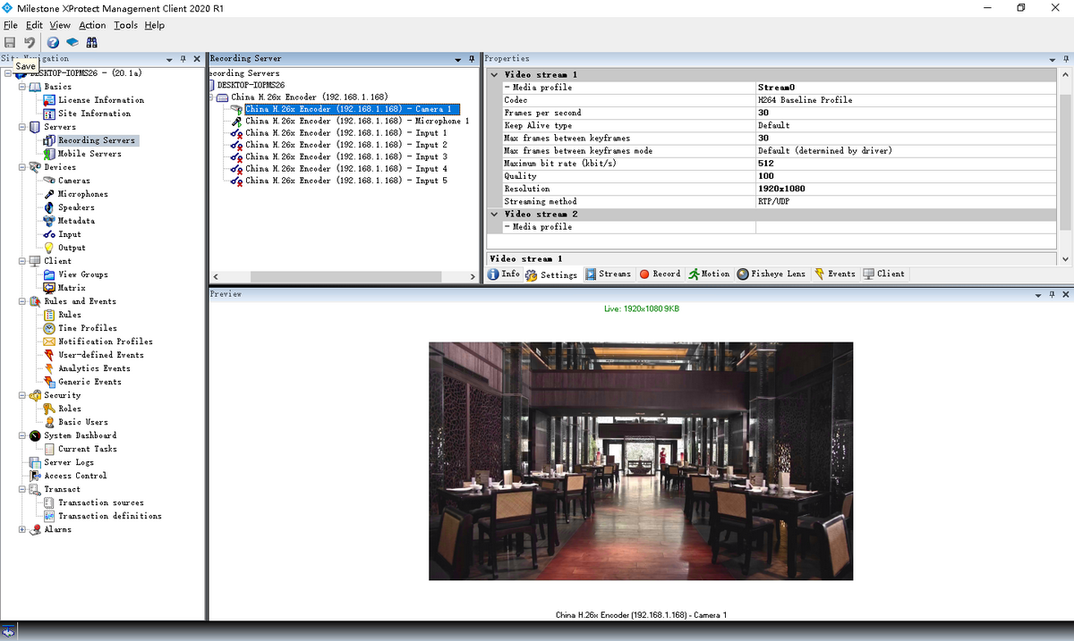 Milestone Video Settings